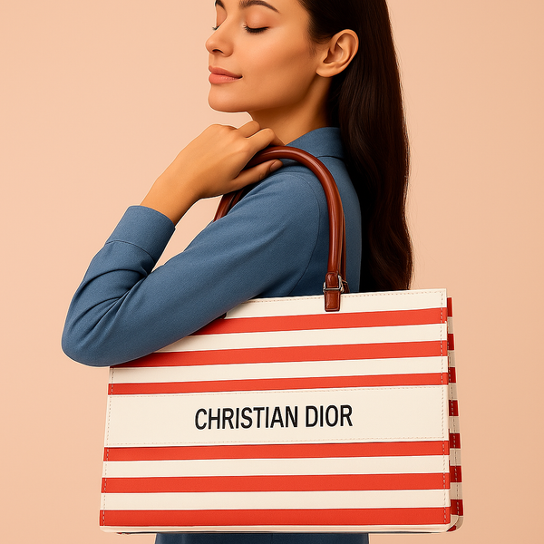 STRIPED TOTE-RED