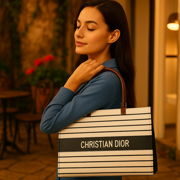 STRIPED TOTE-BLACK