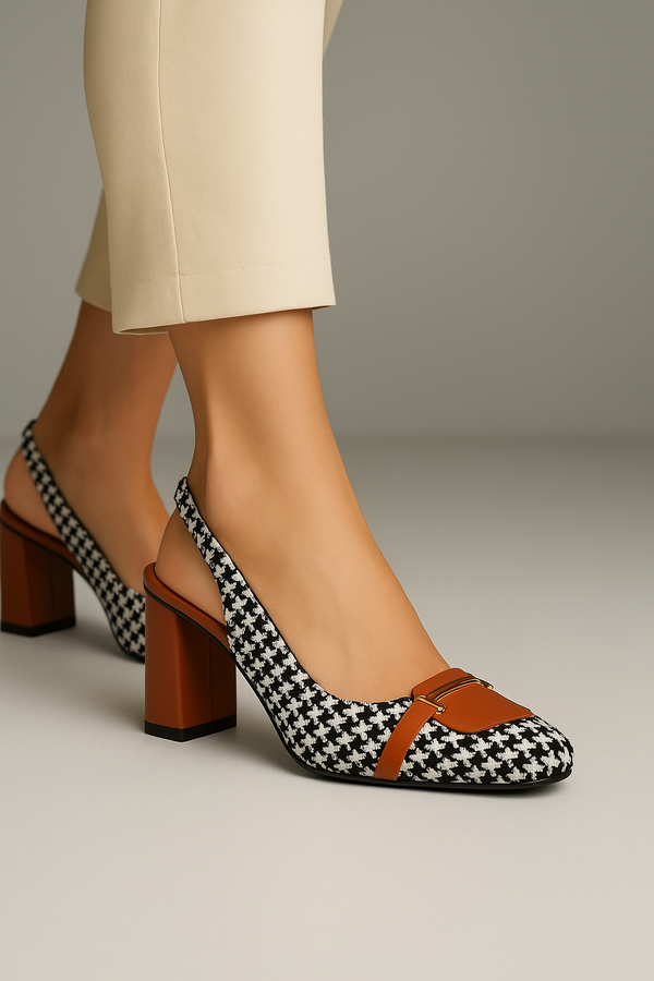 CHECKERED PUMPS- COFFEE